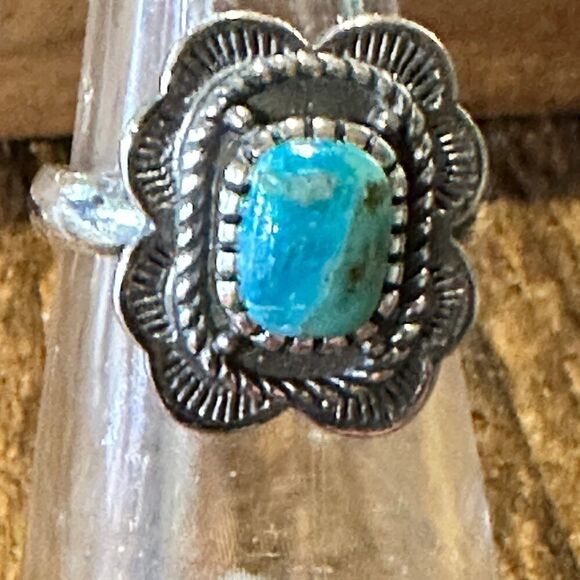 Native American Asia Turquoise Cuff Statement Ring, Genuine Sterling Silver & T - Picture 1 of 6